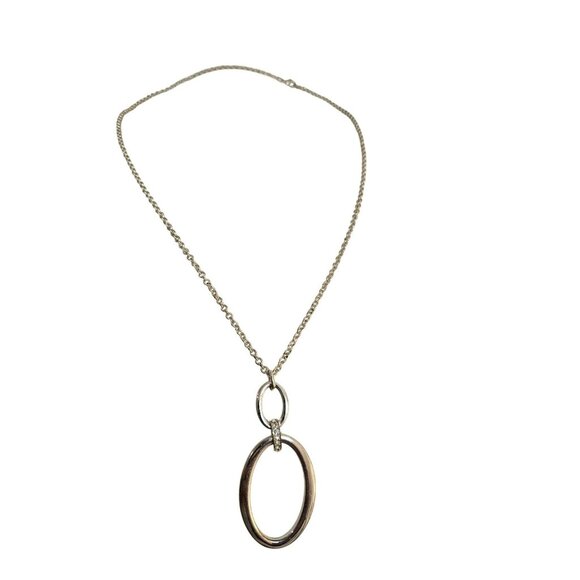 Alfani Oval Silver Toned Pendant Rhinestone Statement Necklace 32" Chain - Picture 1 of 7